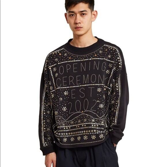 Opening Ceremony 2002 Studded Logo Sweatshirt Jumper Gold Silver Long Sleeve S - Picture 12 of 13